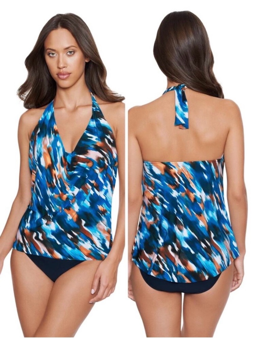Magicsuit Blue Multi Halter Swim Tankini Top  (NWT)  Size 8